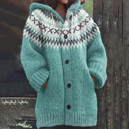 3D Printed Hooded Autumn-Winter Cardigan Sweater